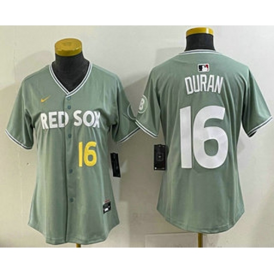 Women's Boston Red Sox 16 Jarren Duran Light Green 2025 City Connect Player Name Limited Jersey