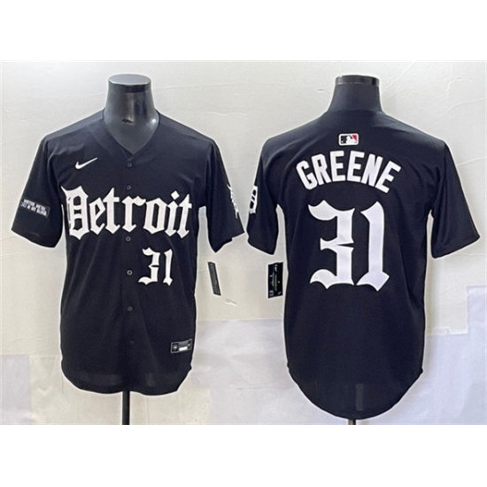 Men's Detroit Tigers 31 Riley Greene Black 'Motor Gothic Edition' Vapor Premier Limited Stitched Baseball Jersey