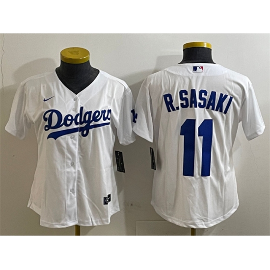 Women's Los Angeles Dodgers 11 Roki Sasaki White Cool Base Stitched Baseball Jersey(Run Small)