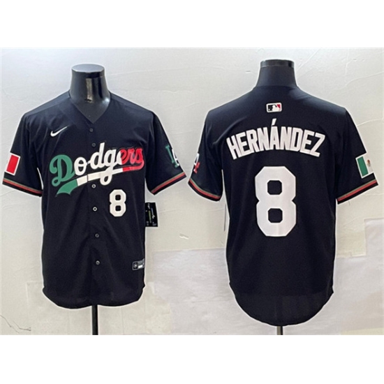Men's Los Angeles Dodgers 8 Enrique Hernandez Black Mexico Flag Limited Stitched Baseball Jersey