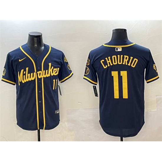 Men's Milwaukee Brewers 11 Jackson Chourio Navy With Home Limited Stitched Baseball Jersey