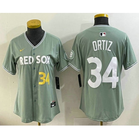 Women's Boston Red Sox 34 David Ortiz Light Green 2025 City Connect Player Name Limited Jersey