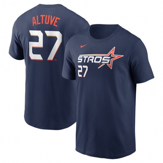Men's Houston Astros 27 Jose Altuve Navy 2025 City Connect Fuse Name & Number T-Shirt