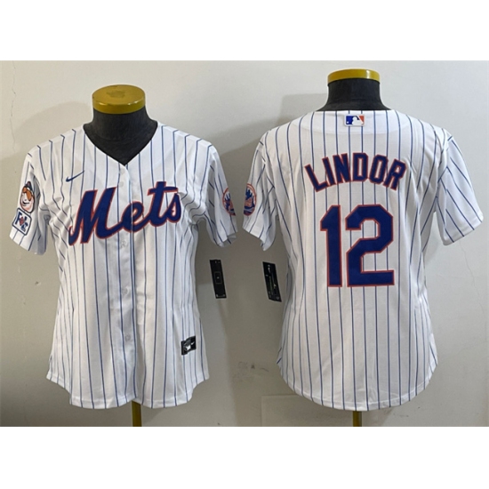Women's New York Mets 12 Francisco Lindor White 2025 Spring Training Cool Base Stitched Baseball Jersey(Run Small)