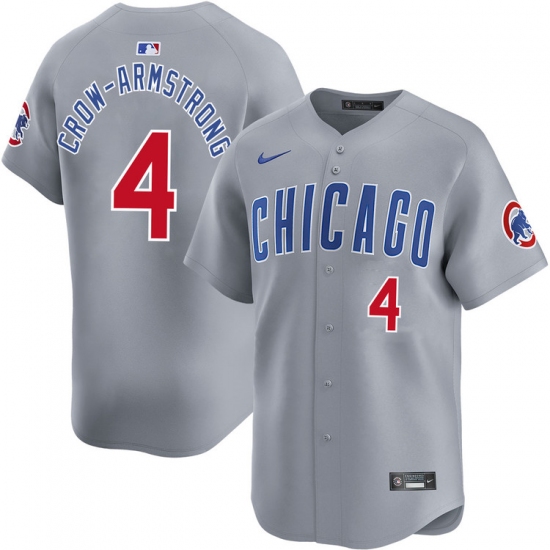 Men's Chicago Cubs 4 Pete Crow-Armstrong Gray Limited Stitched Baseball Jersey