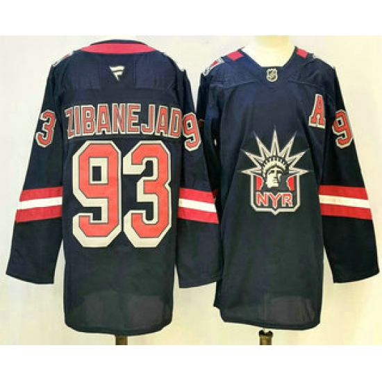 Men's New York Rangers 93 Mika Zibanejad Navy Reverse Retro Authentic Jersey
