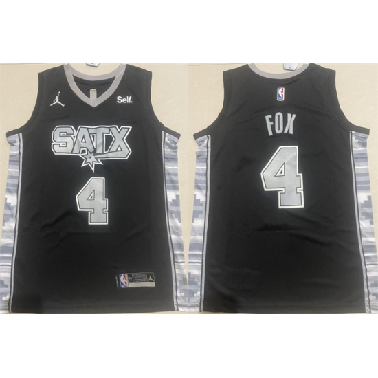 Men's San Antonio Spurs 4 De'Aaron Fox Black 2024-25 Statement Edition Stitched Basketball Jersey