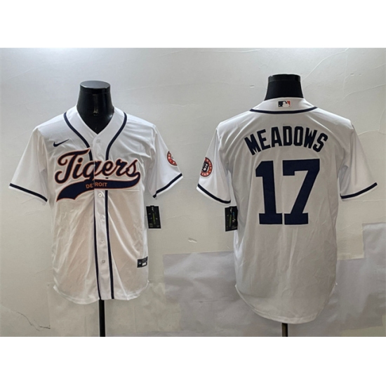 Men's Detroit Tigers 17 Parker Meadows White With Cool Base Stitched Baseball Jersey
