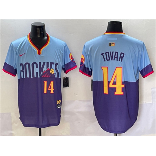 Men's Colorado Rockies 14 Ezequiel Tovar Purple Light Blue 2025 City Connect Limited Stitched Baseball Jersey