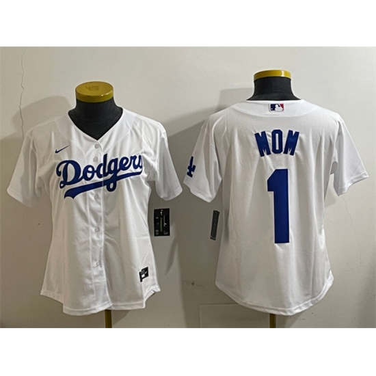 Women's Los Angeles Dodgers 1 Mom White Cool Base Stitched Baseball Jersey(Run Small)