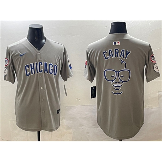 Men's Chicago Cubs Gray Harry Caray Holy Cow Patch Limited Stitched Baseball Jersey