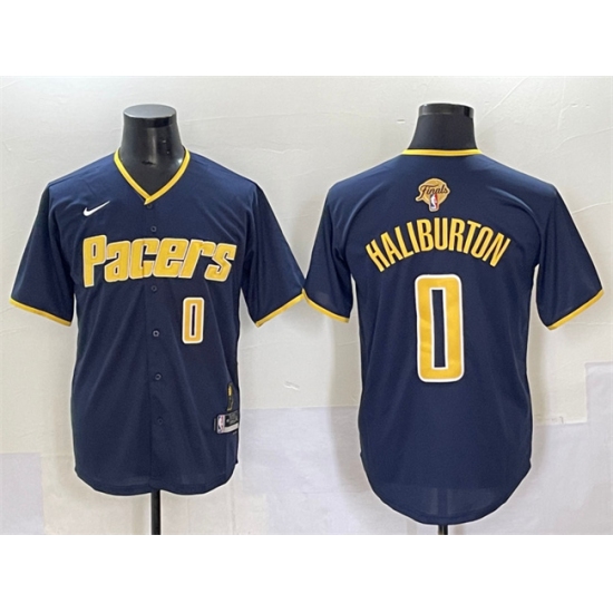Men's Indiana Pacers 0 Tyrese Haliburton Navy 2025 Finals Vapor Stitched Baseball Jersey