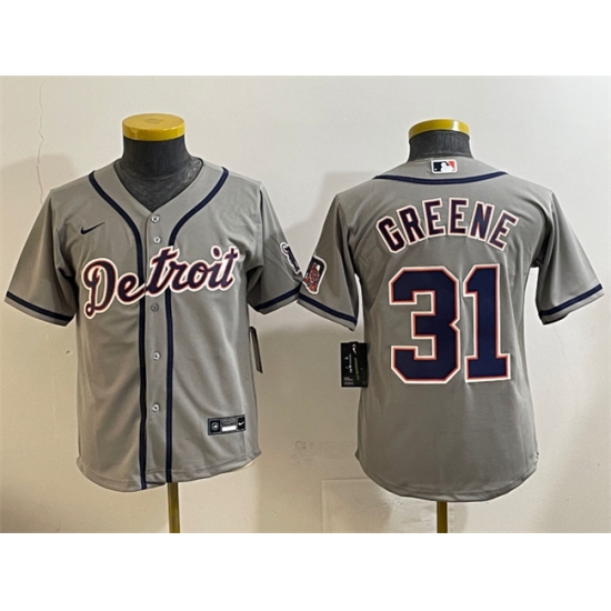 Youth Detroit Tigers 31 Riley Greene Gray Cool Base Stitched Baseball Jersey