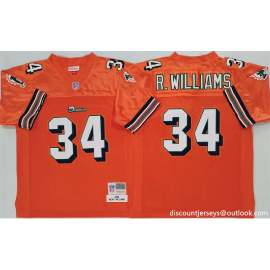 Men's Miami Dolphins 34 Ricky Williams Orange Throwback Stitched Football Jersey