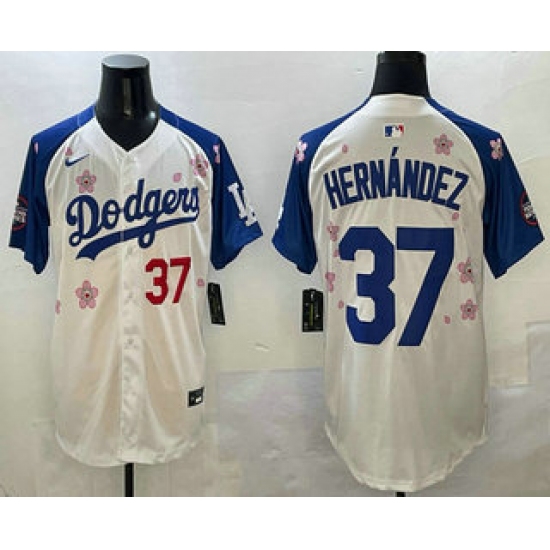 Men's Los Angeles Dodgers 37 Teoscar Hernandez White Royal 2025 Tokyo Series Limited Stitched Jersey