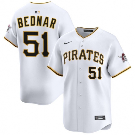 Men's Pittsburgh Pirates 51 David Bednar White 2025 Home Limited Stitched Baseball Jersey