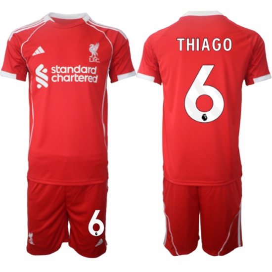 Men's Liverpool 6 Thiago 2025 Red Home Soccer Jersey Suit