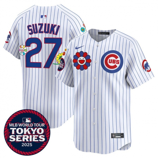 Men's Chicago Cubs 27 Seiya Suzuki White 2025 Tokyo Series Limited Stitched Baseball Jersey