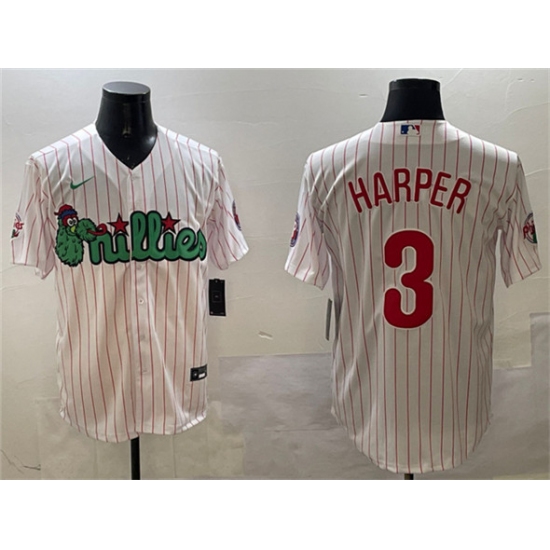 Men's Philadelphia Phillies 3 Bryce Harper White Phanatic Cool Base Stitched Jersey