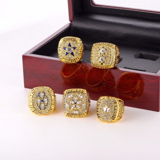 5pcs NFL Super Bowl Football Basketball Cowboys Ring Set with wooden box - 11