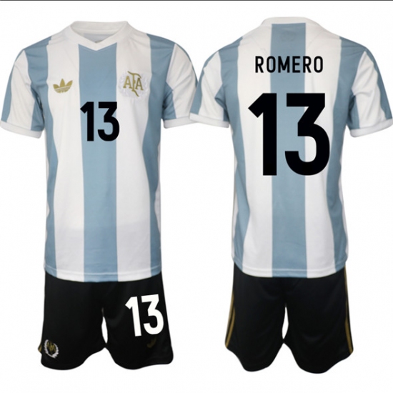 Men's Argentina 13 Cristian Romero White Blue 2024-25 50th Anniversary Home Soccer Jersey Suit