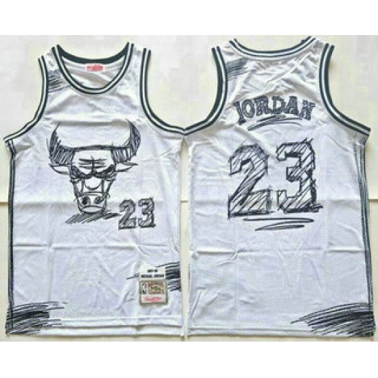 Men's Chicago Bulls 23 Michael Jordan White Sketch Swingman Jersey