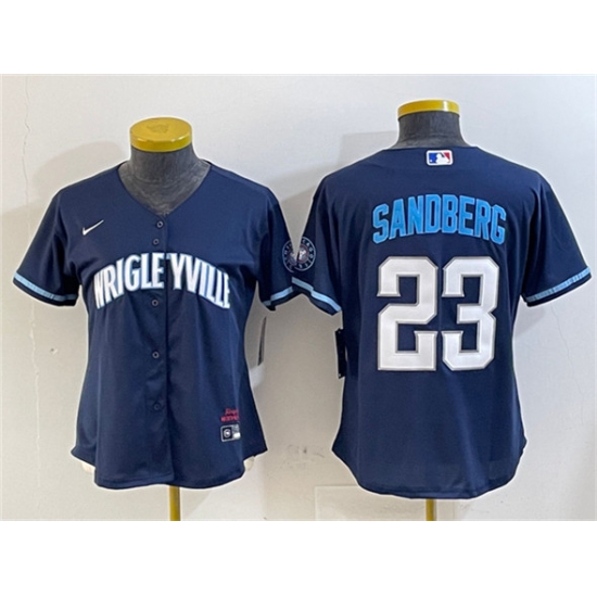 Women's Chicago Cubs 23 Ryne Sandberg Navy City Connect Stitched Jersey