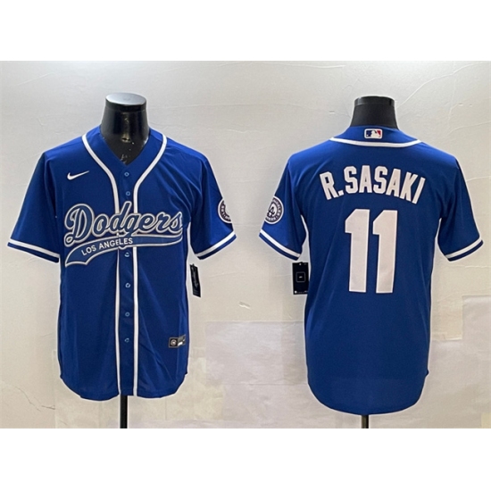 Men's Los Angeles Dodgers 11 Roki Sasaki Royal With Cool Base Stitched Baseball Jersey