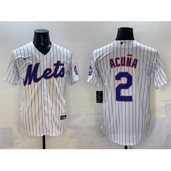 Men's New York Mets 2 Luisangel Acuna White Cool Base Stitched Baseball Jersey