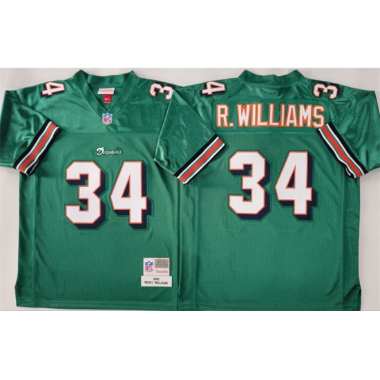 Men's Miami Dolphins 34 Ricky Williams Aqua Throwback Stitched Football Jersey