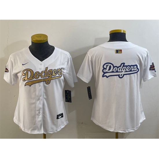 Women's Los Angeles Dodgers Team Big Logo White 2025 Gold Collection Limited Stitched Baseball Jersey(Run Small)