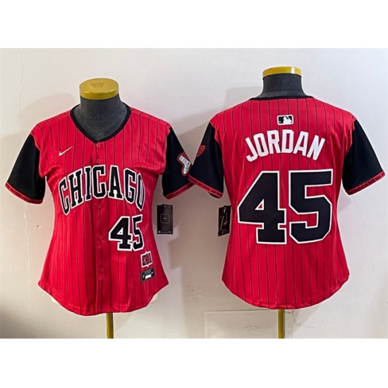 Women's Chicago White Sox 45 Michael Jordan Red Black 2025 City Connect Limited Stitched Baseball Jersey(Run Small)