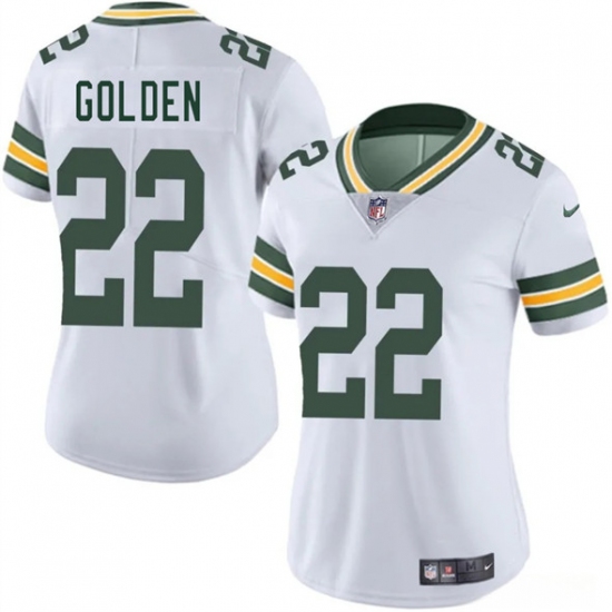 Women's Green Bay Packers 22 Matthew Golden White 2025 Vapor Untouchable Limited Football Stitched Jersey(Run Small)