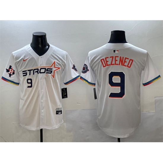 Men's Houston Astros 9 Zach Dezenzo White 2025 City Connect With Texas Limited Stitched Baseball Jersey