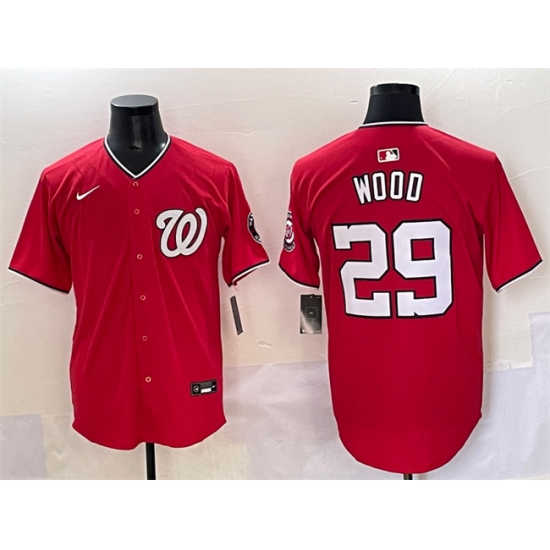 Men's Washington Nationals 29 James Wood Red Limited Stitched Baseball Jersey