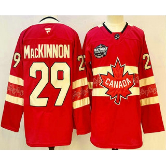 Men's Canada 29 Nathan MacKinnon Red 2025 4 Nations Face-Off Premium Stitched Jersey