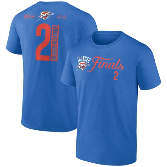 Men's Oklahoma City Thunder 2 Shai Gilgeous-Alexander Blue 2025 NBA Finals Court Vision Name & Number T-Shirt
