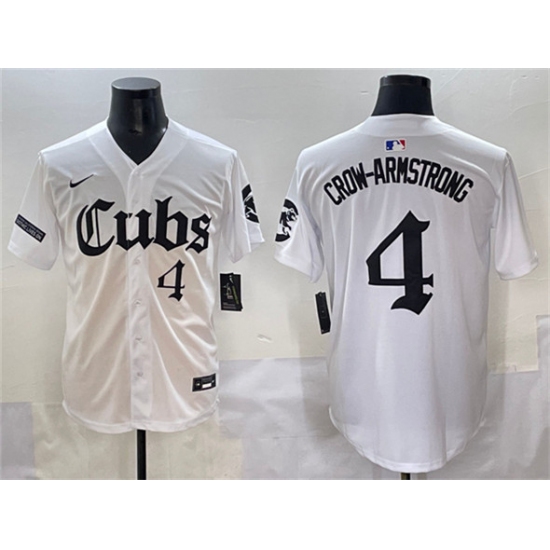 Men's Chicago Cubs 4 Pete Crow-Armstrong White 'Gothic North Side Edition' Vapor Premier Limited Stitched Baseball Jersey