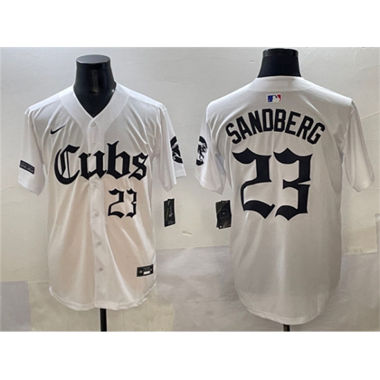 Men's Chicago Cubs 23 Ryne Sandberg White 'Gothic North Side Edition' Vapor Premier Limited Stitched Baseball Jersey