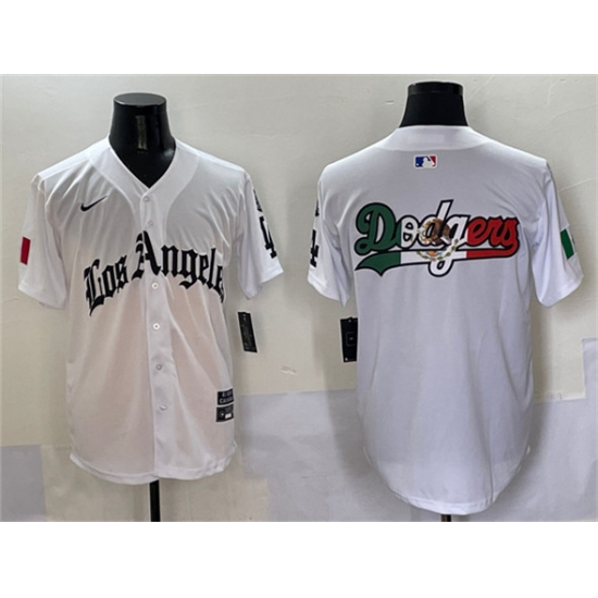 Men's Los Angeles Dodgers Team Big Logo White Mexico 2025 LA Gothic Style With Fernando Vapor Premier Limited Stitched Baseball Jersey