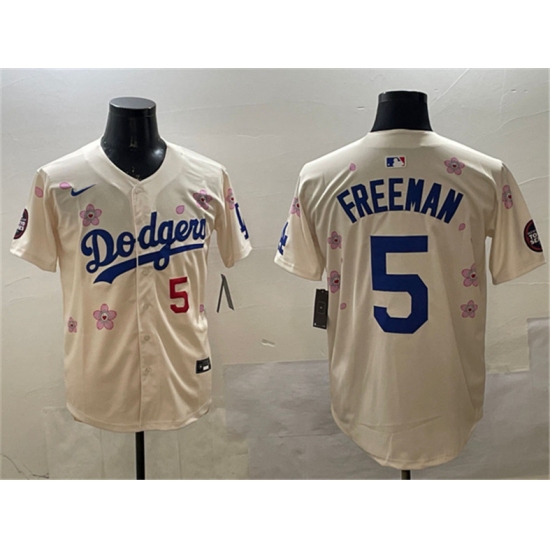 Men's Los Angeles Dodgers 5 Freddie Freeman Cream 2025 Tokyo Series Limited Stitched Baseball Jersey