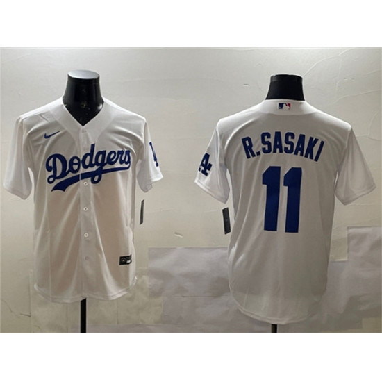 Men's Los Angeles Dodgers 11 Roki Sasaki White Cool Base Stitched Baseball Jersey