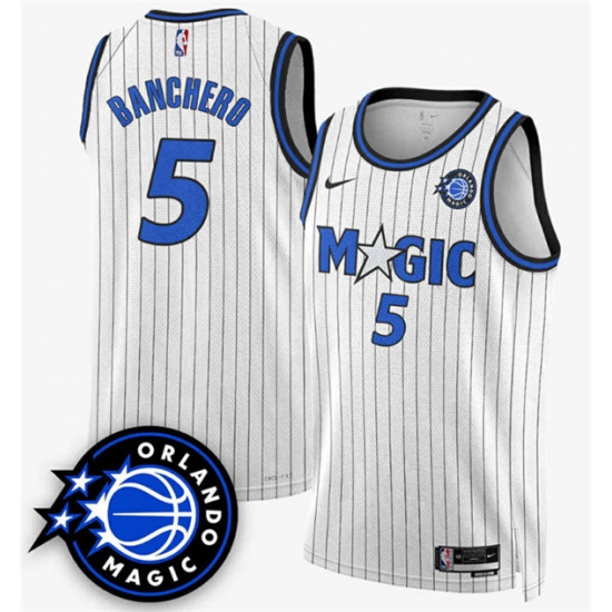 Men's Orlando Magic 5 Paolo Banchero White 2025 New Generation of Magic Stitched Basketball Jersey