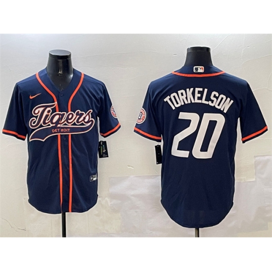Men's Detroit Tigers 20 Spencer Torkelson Navy With Cool Base Stitched Baseball Jersey
