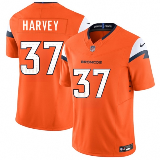 Men's Denver Broncos 37 RJ Harvey Orange 2025 Draft F.U.S.E. Vapor Limited Football Stitched Jersey