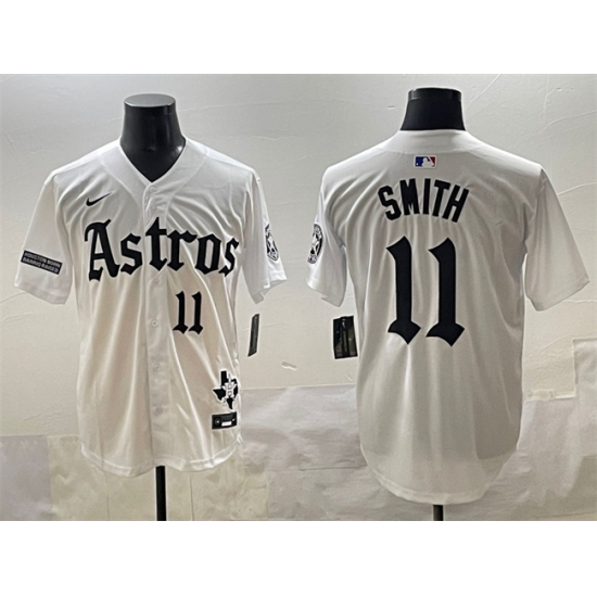 Men's Houston Astros 11 Cam Smith White Gothic 'Houston Born Barrio Raised' Limited Stitched Baseball Jersey