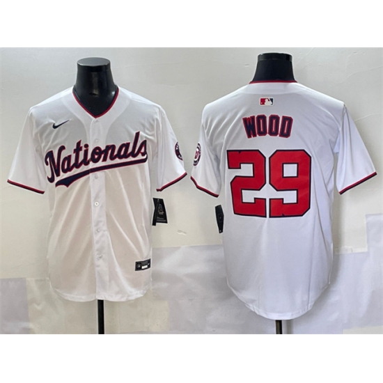 Men's Washington Nationals 29 James Wood White Home Limited Stitched Baseball Jersey
