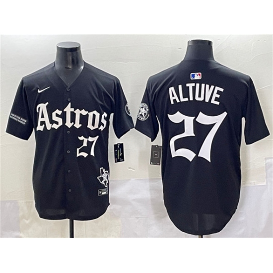 Men's Houston Astros 27 Jose Altuve Black Gothic 'Houston Born Barrio Raised' Limited Stitched Baseball Jersey
