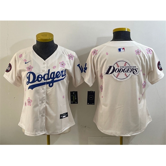 Women's Los Angeles Dodgers Team Big Logo Cream 2025 Tokyo Series Limited Stitched Baseball Jersey(Run Small)
