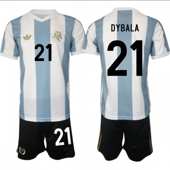 Men's Argentina 21 Dybala White Blue 2024-25 50th Anniversary Home Soccer Jersey Suit